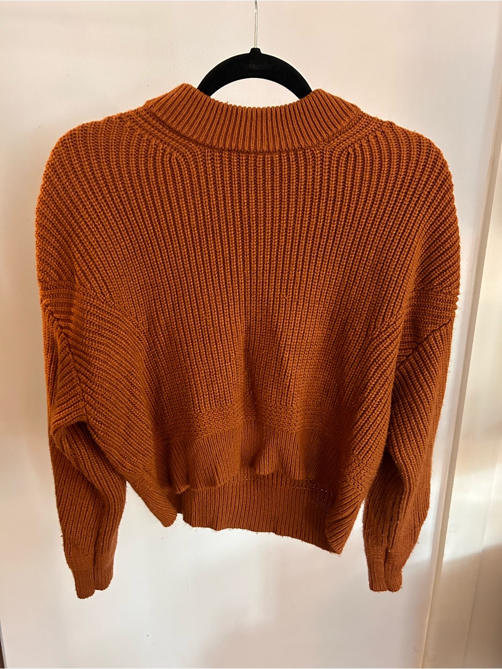 Line & Dot Chunky Ribbed Cowl-Neck Sweater in Rust
